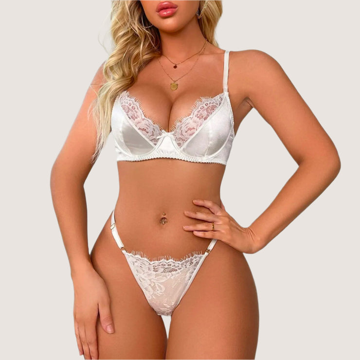 Dripping in Desire 2PC Plus Size Bra Set WHITE - IrisLace