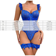 Fiona Floral Blue Lace Lingerie Bodysuit - IrisLace