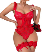 Fiona Floral Red Christmas Lingerie Bodysuit | IrisLace