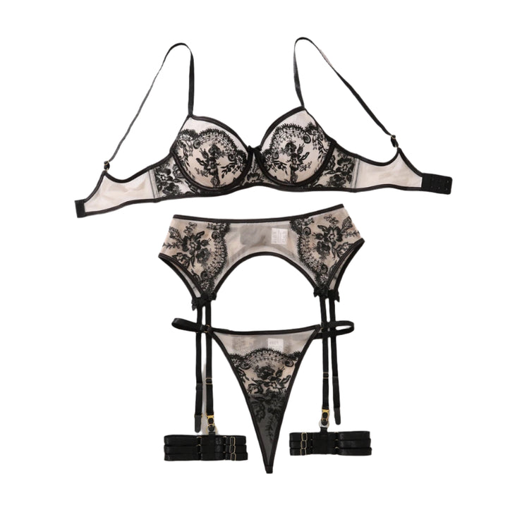 Lovers Lane 2-Piece Bridal Lingerie Set BLACK - IrisLace