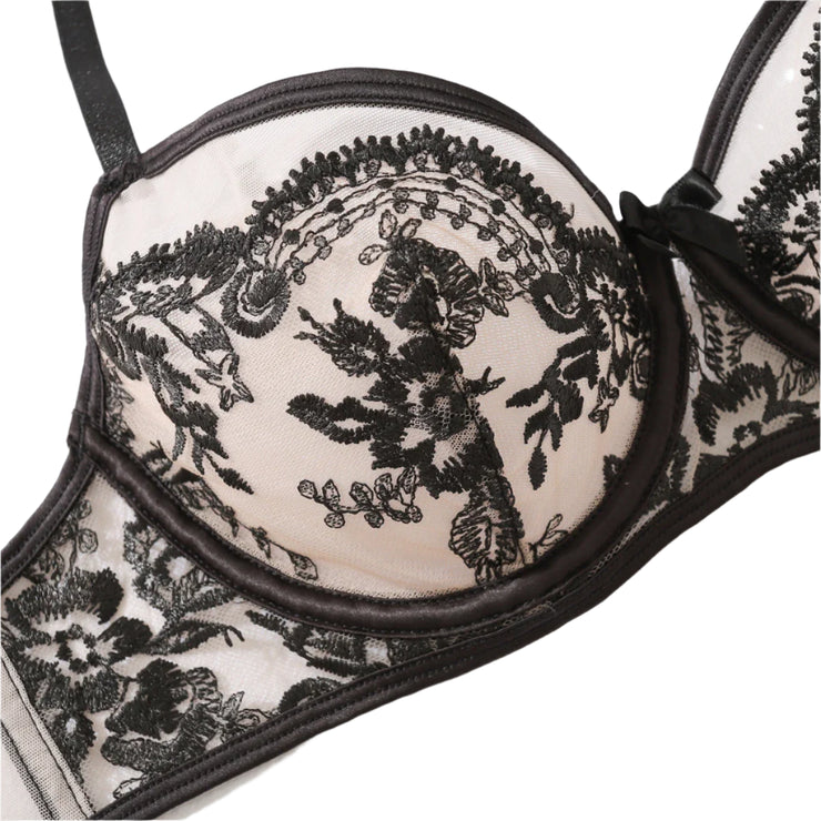 Lovers Lane 2-Piece Bridal Lingerie Set BLACK - IrisLace