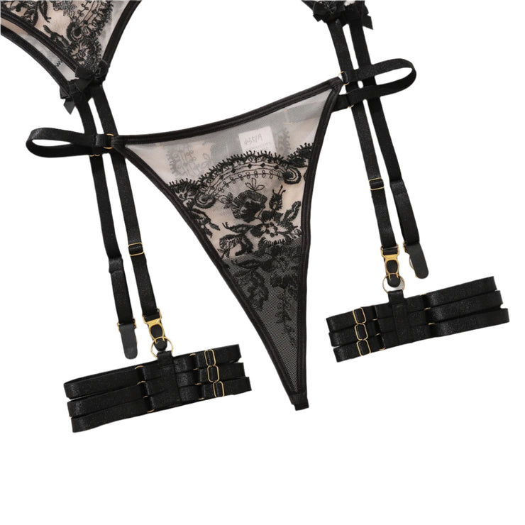 Lovers Lane 2-Piece Bridal Lingerie Set BLACK - IrisLace