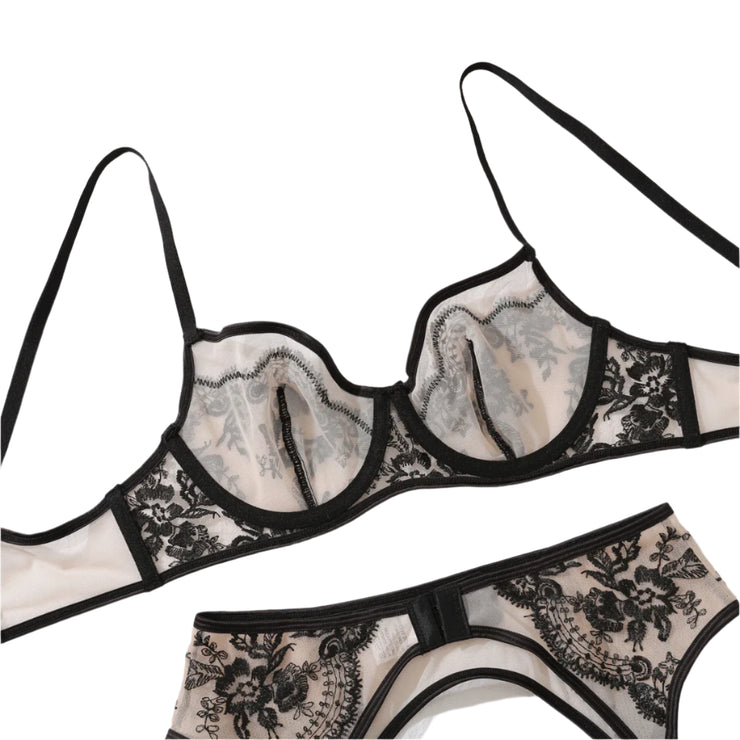 Lovers Lane 2-Piece Bridal Lingerie Set BLACK - IrisLace