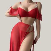 Moonlight Glow Red See Through Lace Underwear Set | IrisLace