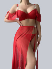 Moonlight Glow Red See Through Lace Underwear Set | IrisLace