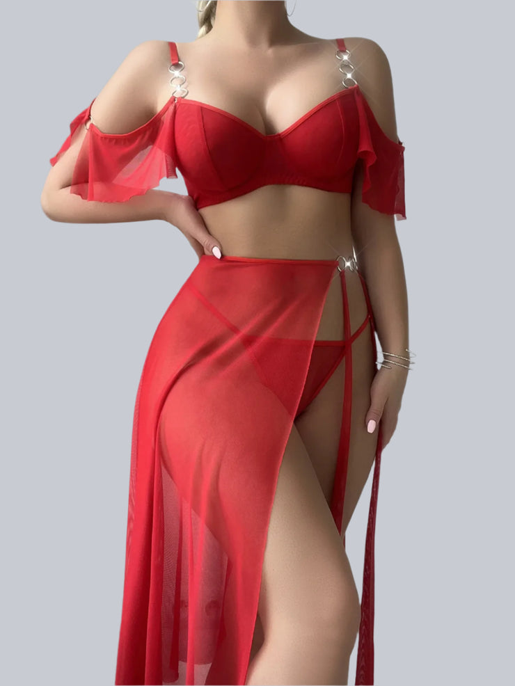 Moonlight Glow Red See Through Lace Underwear Set | IrisLace