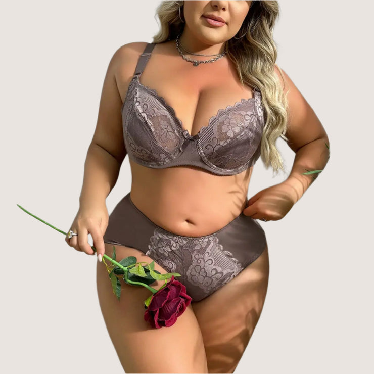 Quiet Wishes Floral Unlined Plus Size Bra Set - IrisLace