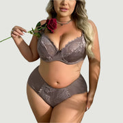 Quiet Wishes Floral Unlined Plus Size Bra Set - IrisLace