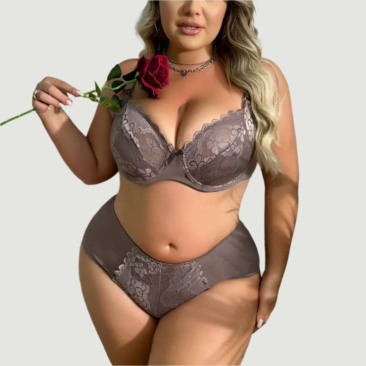 Quiet Wishes Floral Unlined Plus Size Bra Set - IrisLace