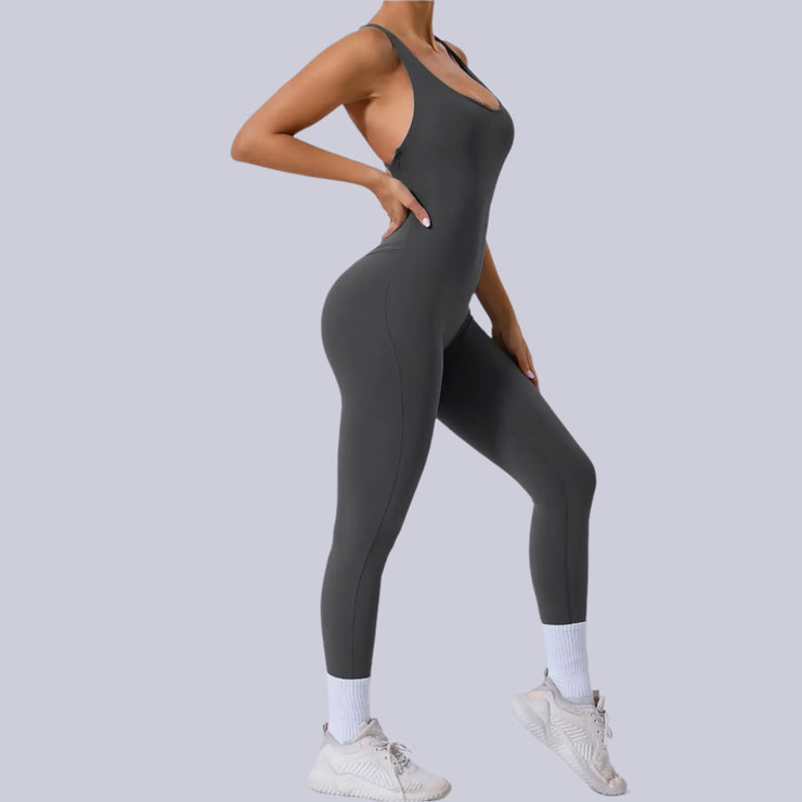Tease The Finish Line Open Back Yoga Jumpsuit - IrisLace