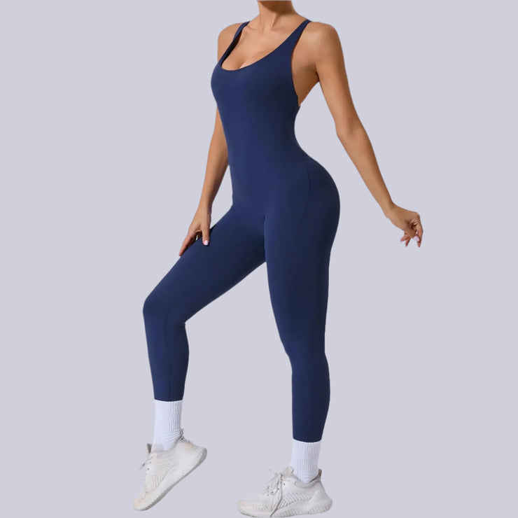 Tease The Finish Line Open Back Yoga Jumpsuit - IrisLace
