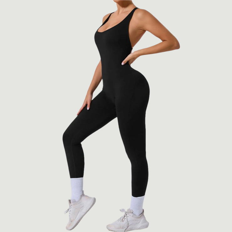 Tease The Finish Line Open Back Yoga Jumpsuit - IrisLace