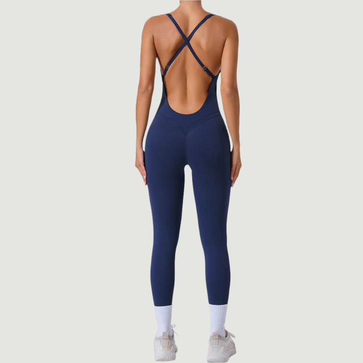 Tease The Finish Line Open Back Yoga Jumpsuit - IrisLace