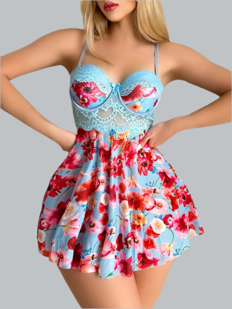 Under The Stars Print Floral Nightdress - IrisLace-Quality_Fabric_Trendy_Intimates