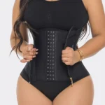 Women’s Zip-Up Latex Body Shaper Camisole – Waist & Abdominal Sculpting Tank (Black/Khaki) - Image 6
