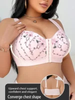 Plus Size Floral Embroidered Wireless Bra – Front Closure with Lift Support - Image 3