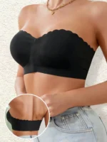 Black Strapless Front-Closure Bra – Wavy Edge with Removable Padding - Image 3